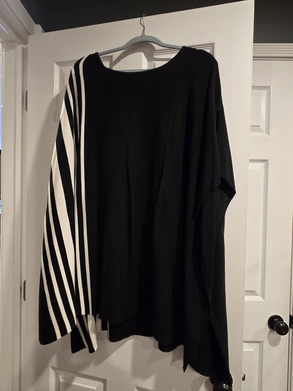 New York & Company Black and White Striped Poncho Sweater